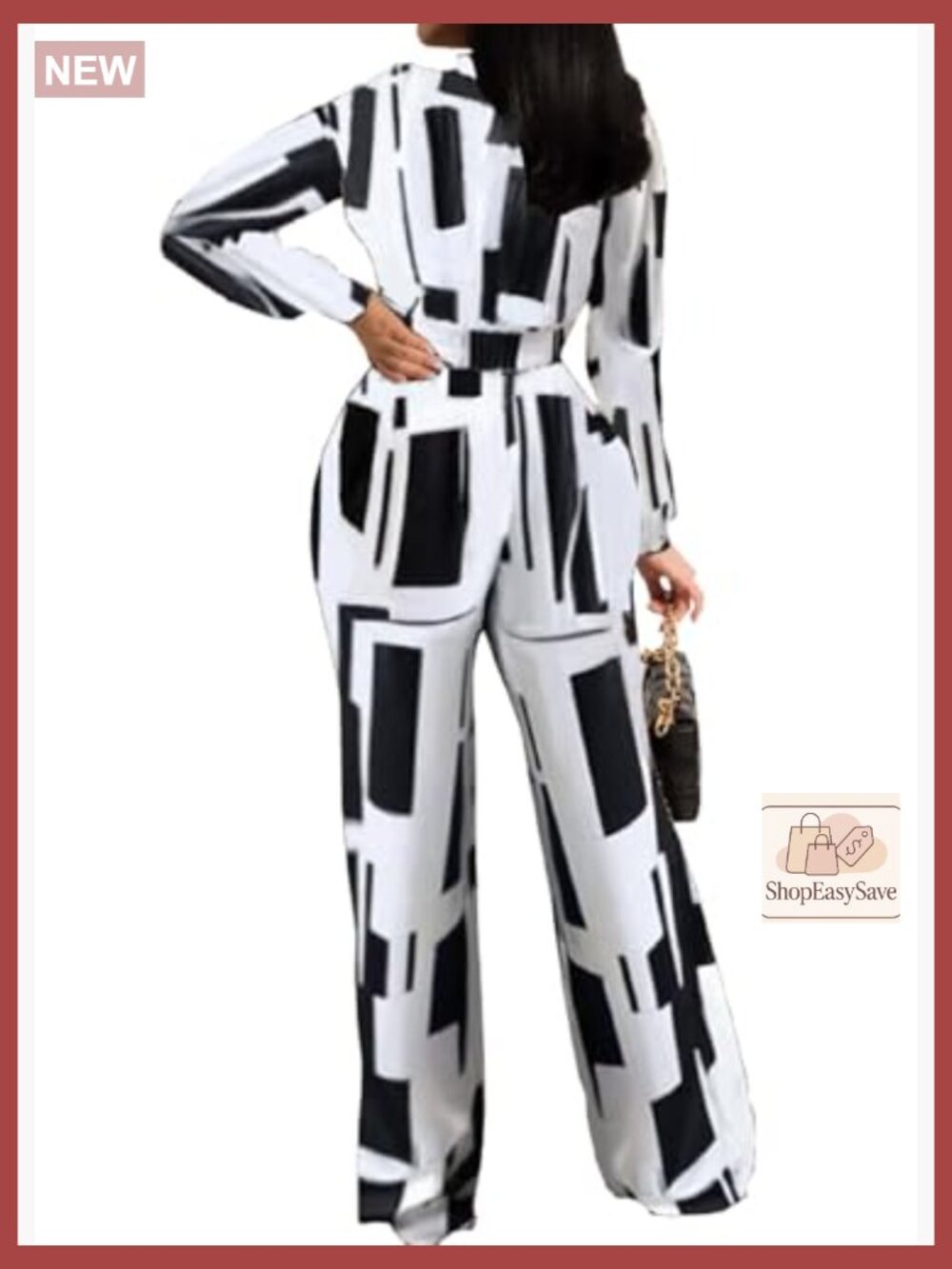Women V-Neck Long Sleeve Jumpsuit Casual Stretchy Party Romper with Pockets - Picture 5 of 5